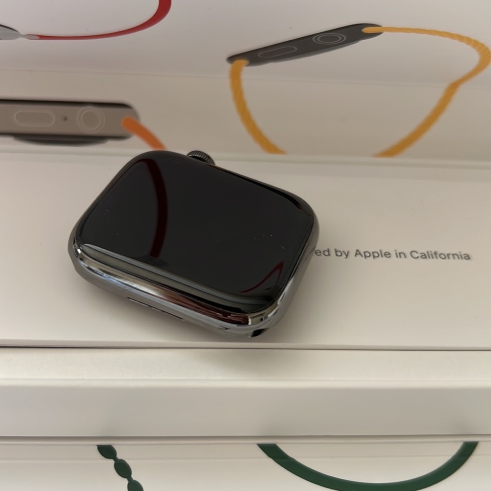 Apple Watch Series 7 graphite Stainless Steel with blue sport band